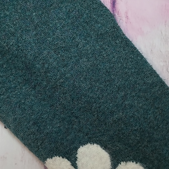 NATURAL LIFE DEEP SPECKLED GREEN HIPPIE DAISY PRINTED WOOL BLEND SWEATER XL - Picture 9 of 15